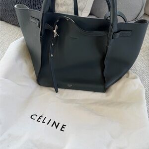 Celine Blue Leather Tote with Belt Detail